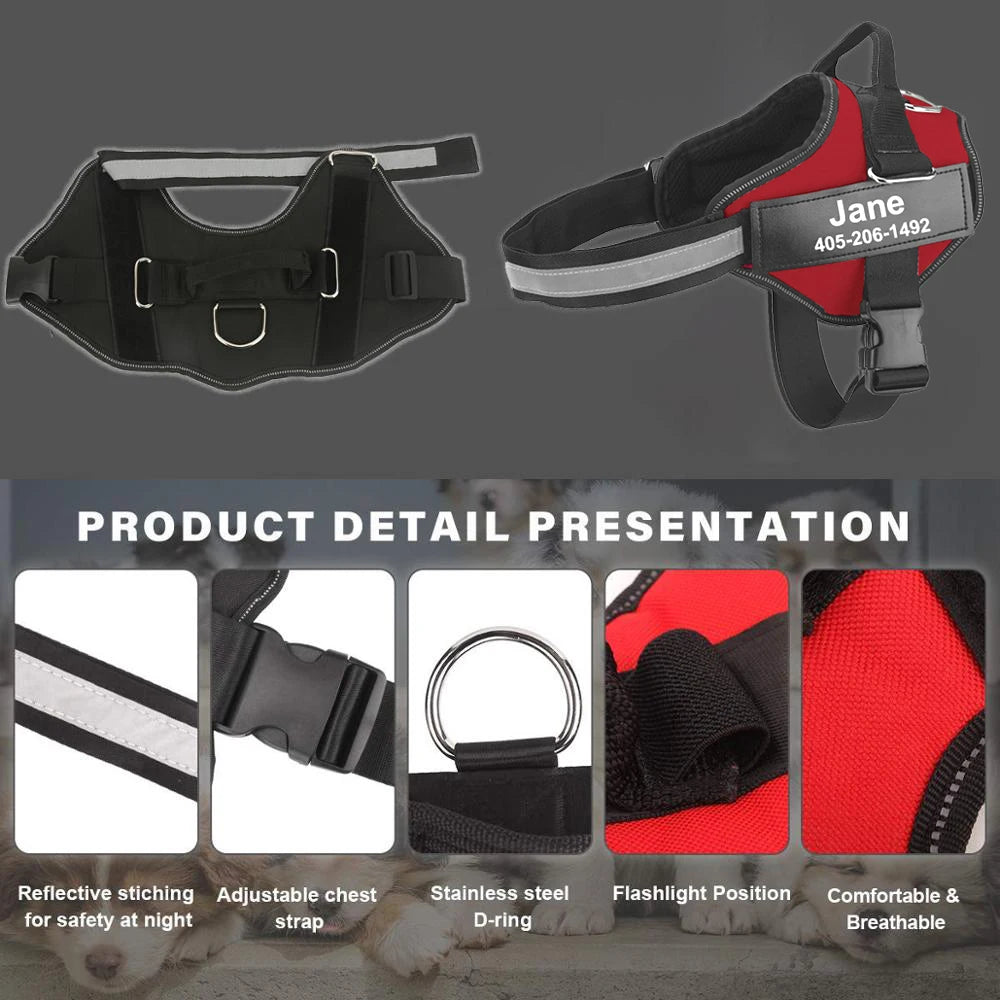 PawSecure™ – No-Pull Reflective Dog Harness Breathable & Adjustable with Custom ID TagPatch Outdoor Walking Dog Supplies