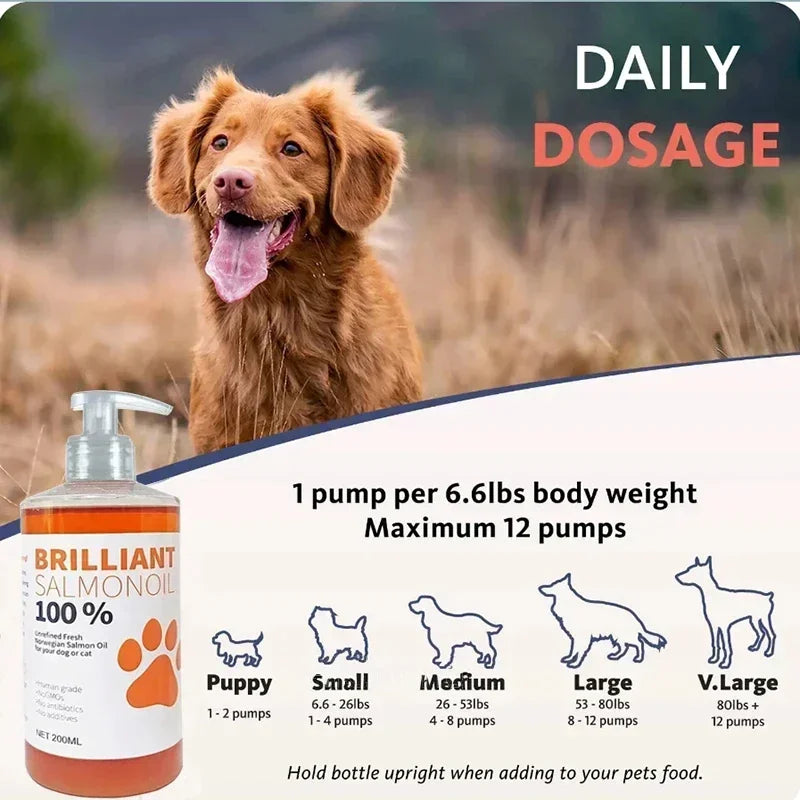 PetBrilliant™ – Pure Salmon Oil 200ml Natural Omega-3 Supplement for Dogs