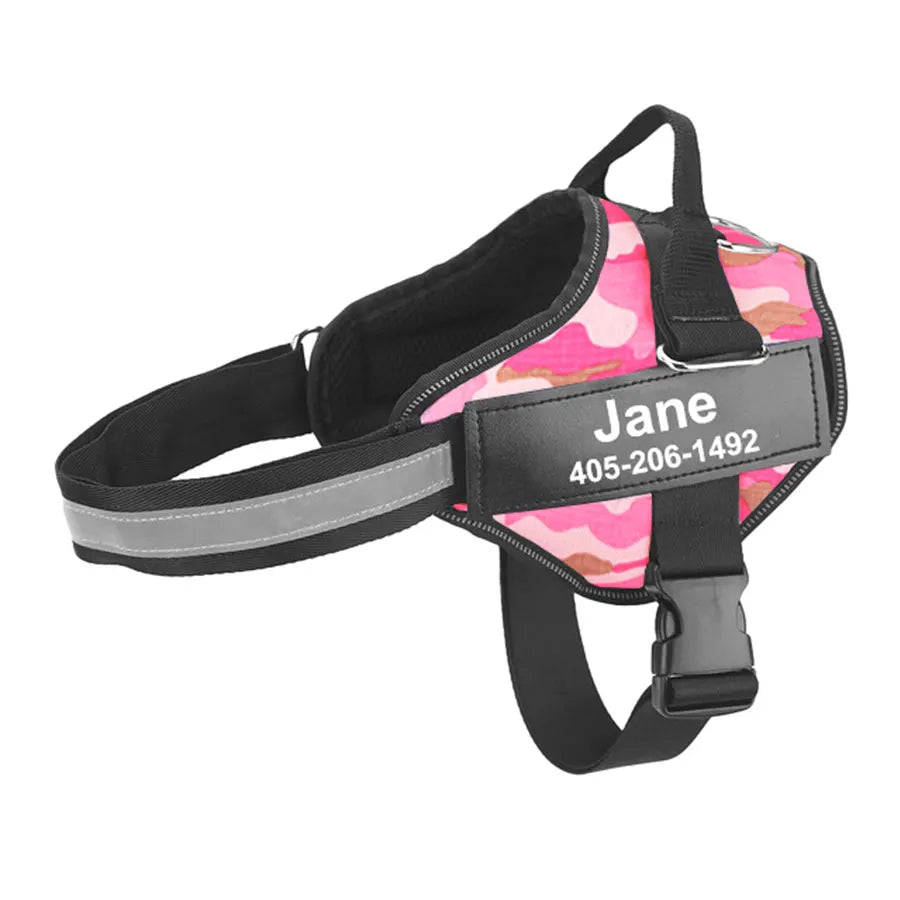PawSecure™ – No-Pull Reflective Dog Harness Breathable & Adjustable with Custom ID TagPatch Outdoor Walking Dog Supplies