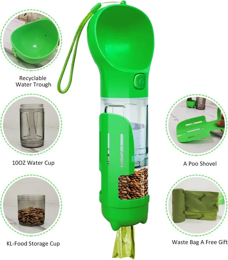 TravelPaw™ – 4-in-1 Pet Travel Dispenser Water, Food, Bowl & Poop Shovel Combo Bag Storage for dog
