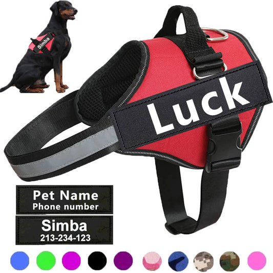 PawSecure™ – No-Pull Reflective Dog Harness Breathable & Adjustable with Custom ID TagPatch Outdoor Walking Dog Supplies